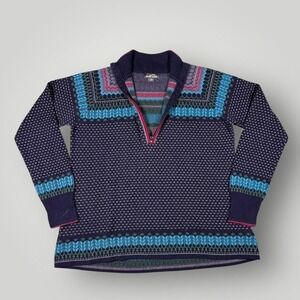 Eddie Bauer Sweater Tunic‎ Womens Large Blue Fair Isle 1/4 Zip Mock Neck Knit